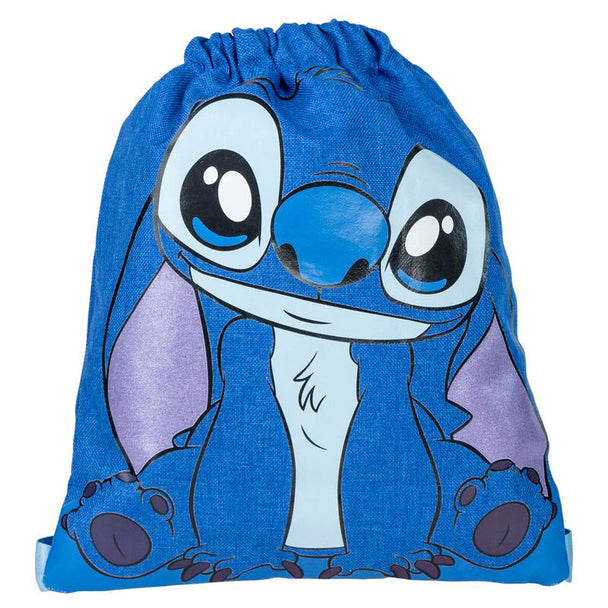 Vue avant du sac de sport Disney Stitch CERDÁ en polyester bleu avec logo Stitch