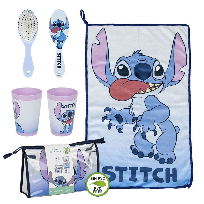 Vue de face de la trousse de toilette Disney Stitch CERDÁ avec design coloré et dimensions 23x15x8 cm