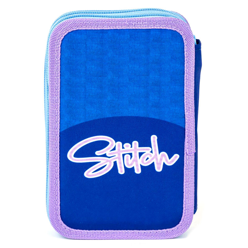 Zoom sur le motif coloré Stitch imprimé sur la trousse double en polyester résistant de CERDÁ