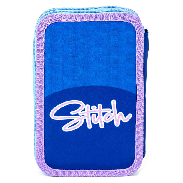 Zoom sur le motif coloré Stitch imprimé sur la trousse double en polyester résistant de CERDÁ