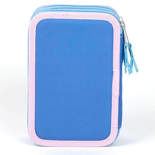 Détail du tissu polyester bleu avec motif Stitch sur la trousse CERDÁ