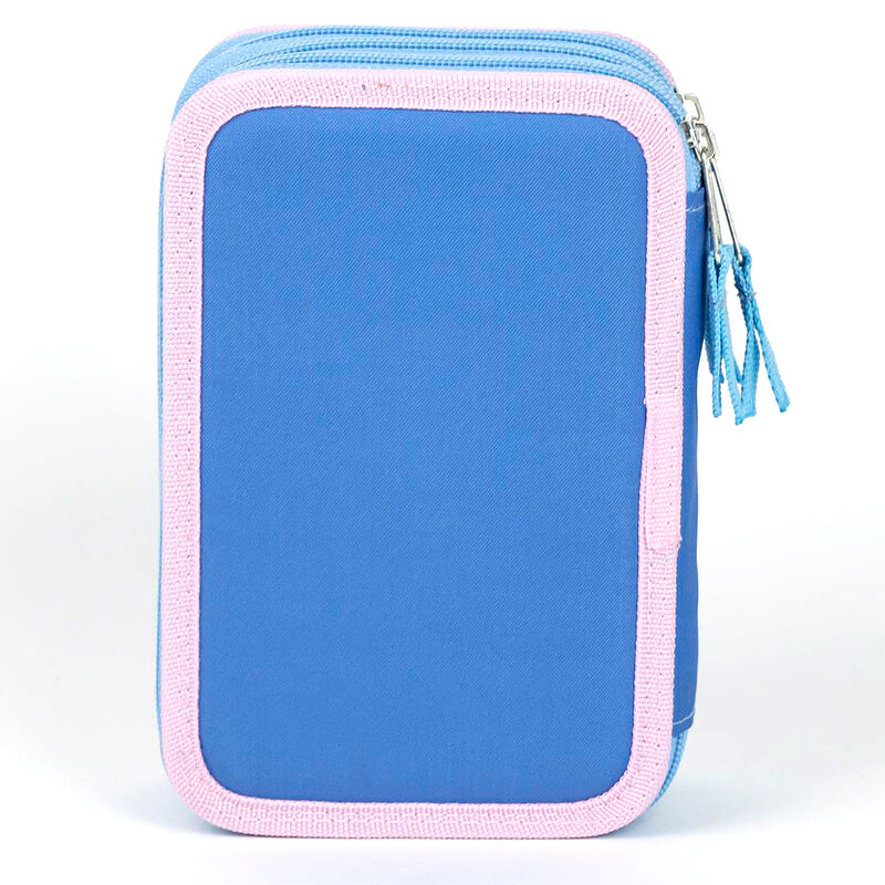Détail du tissu polyester bleu avec motif Stitch sur la trousse CERDÁ