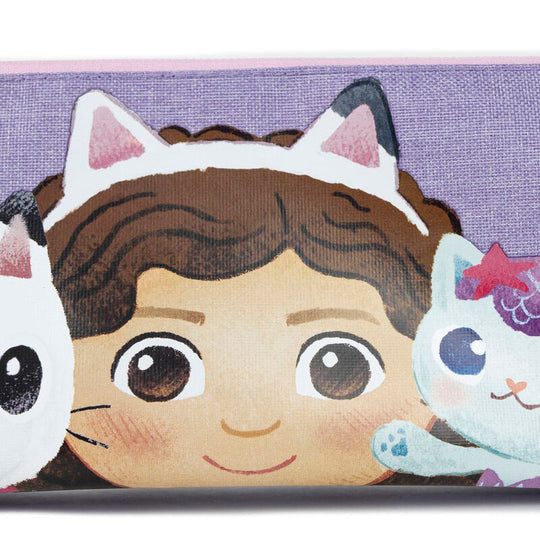 Trousse triple Gabbys Dolls House ouverte avec crayons et stylos rangés dans chaque compartiment