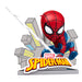 Figurine Spider-Man posée sur un socle transparent pour exposition