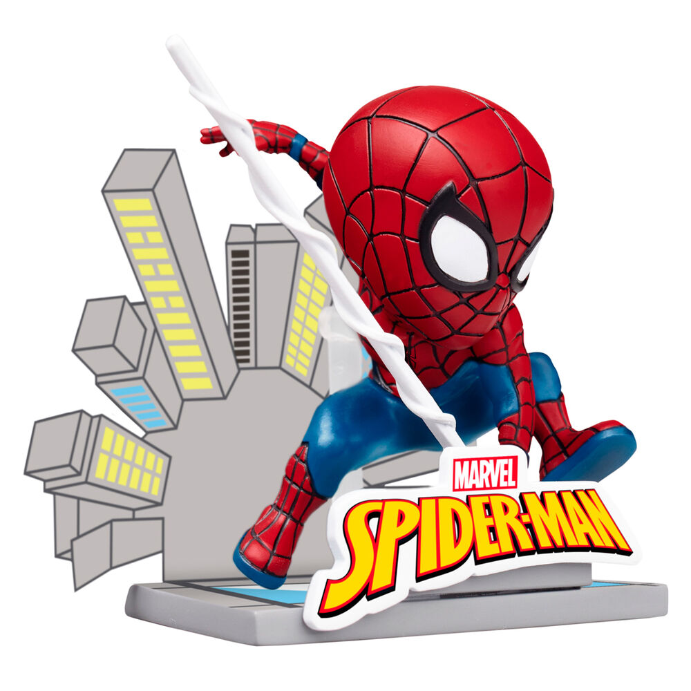Figurine Marvel Spider-Man tenant une toile d'araignée en plastique
