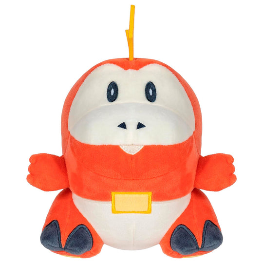 Peluche Pokémon Fuecoco 20cm vue de face avec détails précis des couleurs rouge et jaune