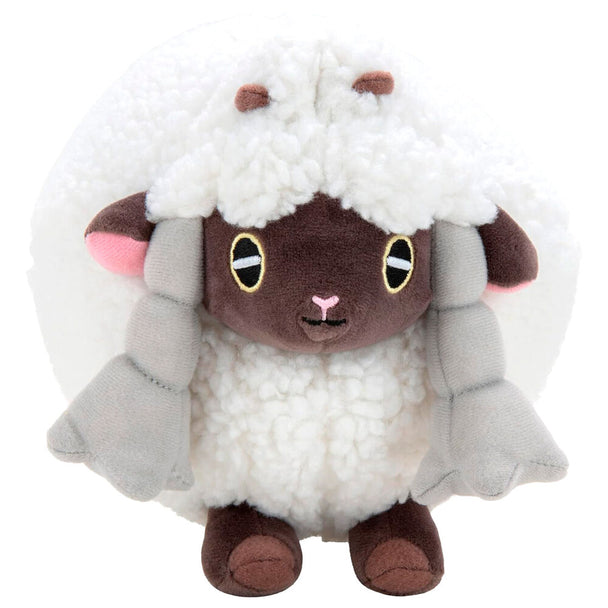Peluche Pokémon Wooloo de 20 cm vue de face avec détails blancs et noirs en fourrure douce