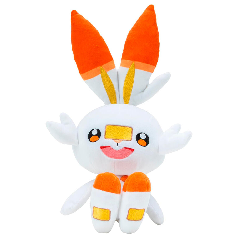 Photo de la peluche Scorbunny en position assise, mettant en avant sa texture douce
