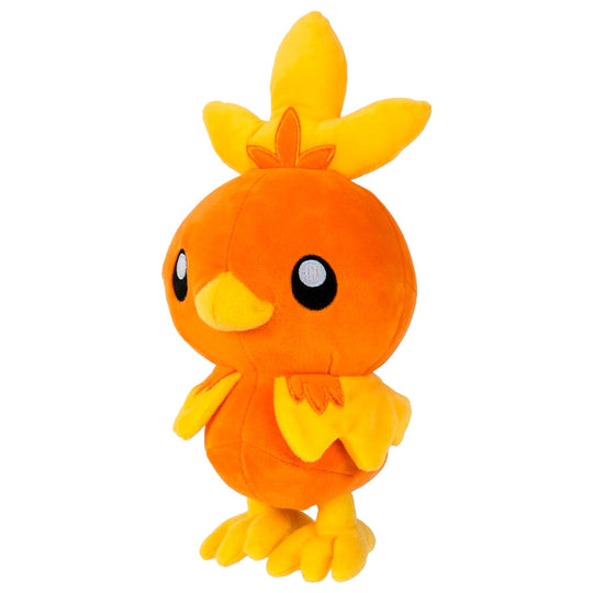 Détail de la texture douce et des coutures soignées de la peluche Torchic JAZWARES
