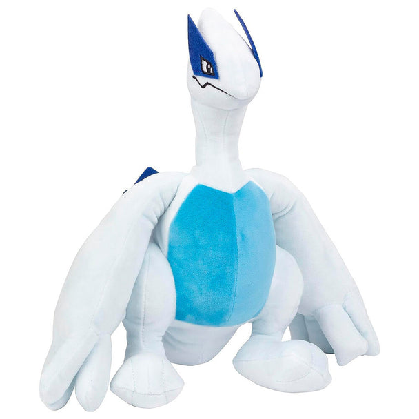 Peluche officielle Lugia de 30 cm par JAZWARES, vue de face avec détails précis du visage et des ailes