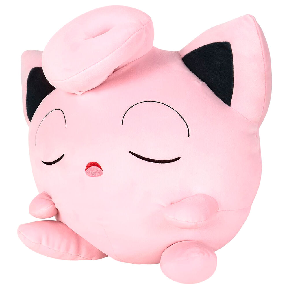Détail de la texture douce et pelucheuse de la peluche Jigglypuff endormi signée JAZWARES