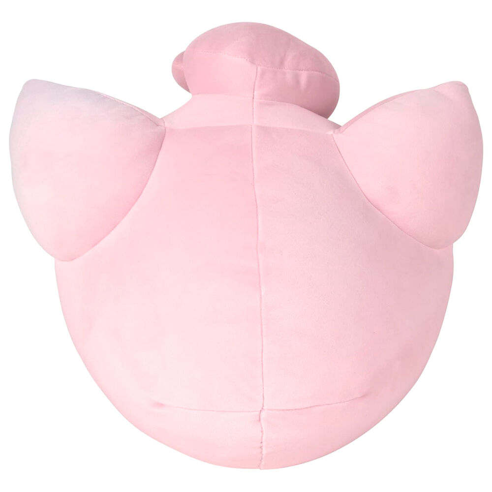 Vue latérale de la peluche Jigglypuff endormi montrant ses bras repliés et son expression paisible