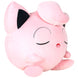 Peluche Jigglypuff endormi posée sur un fond blanc, mettant en avant sa taille de 45cm