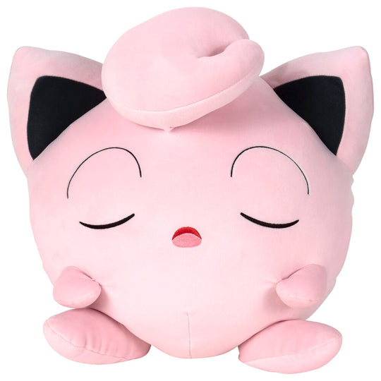 Peluche Jigglypuff endormi de 45cm vue de face avec détails du visage et couleur rose vif