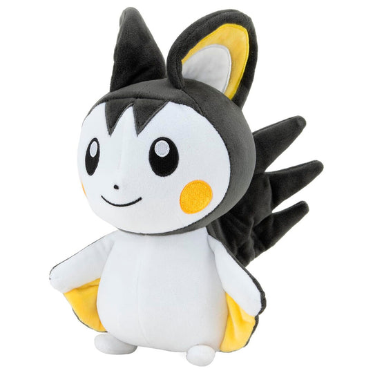 Gros plan sur les ailes blanches et noires de la peluche Emolga JAZWARES