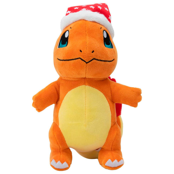 Peluche Salamèche Pokémon édition Noël vue de face, 20cm, JAZWARES