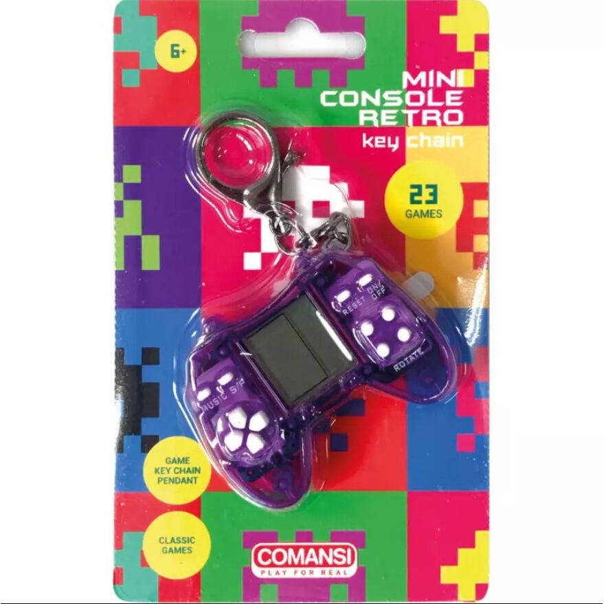 Vue latérale de la console COMANSI rétro mini avec ses boutons de contrôle visibles et détaillés
