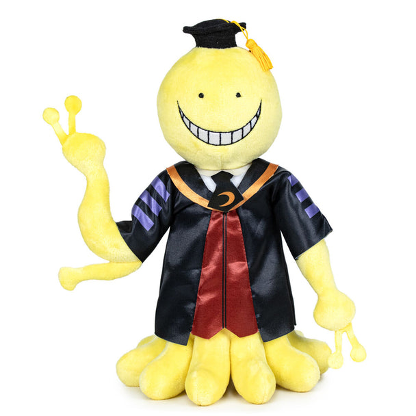 Peluche Koro Sensei PLAY BY PLAY de 27cm, représentant le personnage d'Assassination Classroom avec des couleurs vives et un design fidèle.