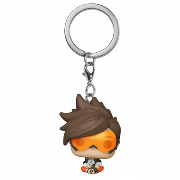 Porte-clés Pocket POP FUNKO représentant Tracer d'Overwatch 2 en vue de face, figurine miniature colorée et détaillée