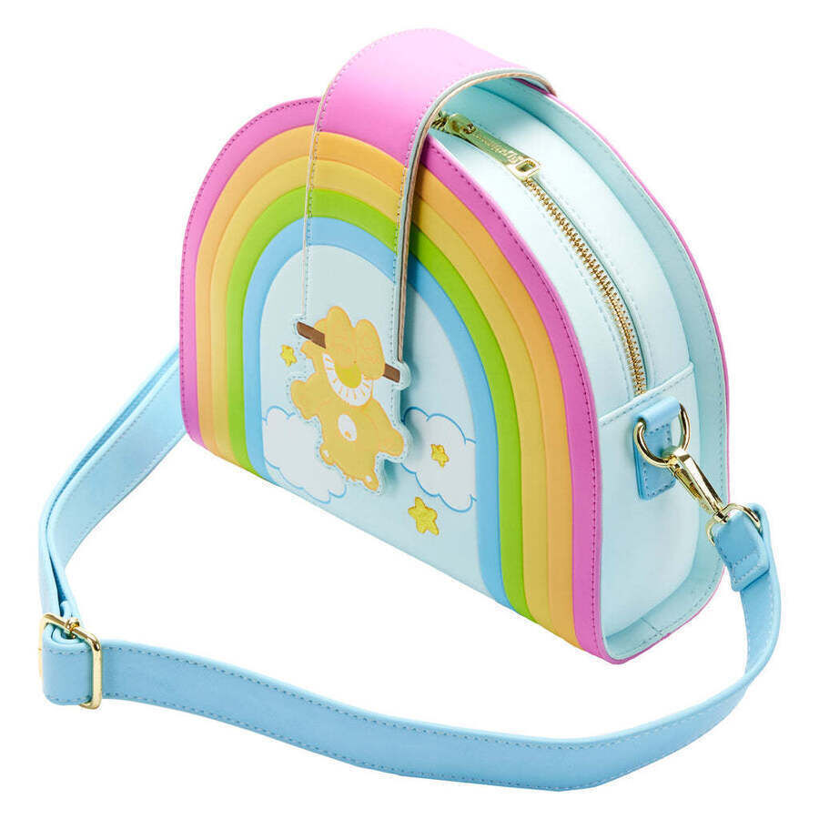 Intérieur spacieux du sac Loungefly Care Bears Rainbow Swing avec doublure colorée