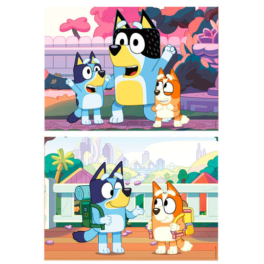 Deux puzzles Bluey de 20 pièces chacun présentés dans une mallette compacte facile à transporter