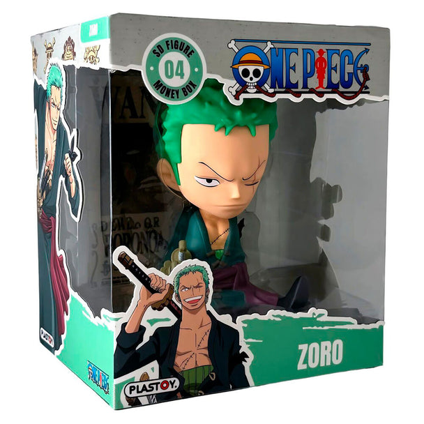 Tirelire figurine One Piece Zoro de 18 cm vue de face avec détails précis et couleurs vives