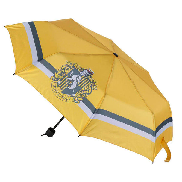 Parapluie pliant manuel Harry Potter Hufflepuff ouvert avec motif jaune et noir distinctif