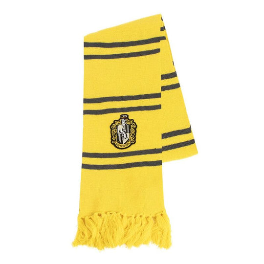 Écharpe officielle Hufflepuff Harry Potter CERDÁ en jaune et noir, taille unique, vue détaillée des couleurs et du tissu.