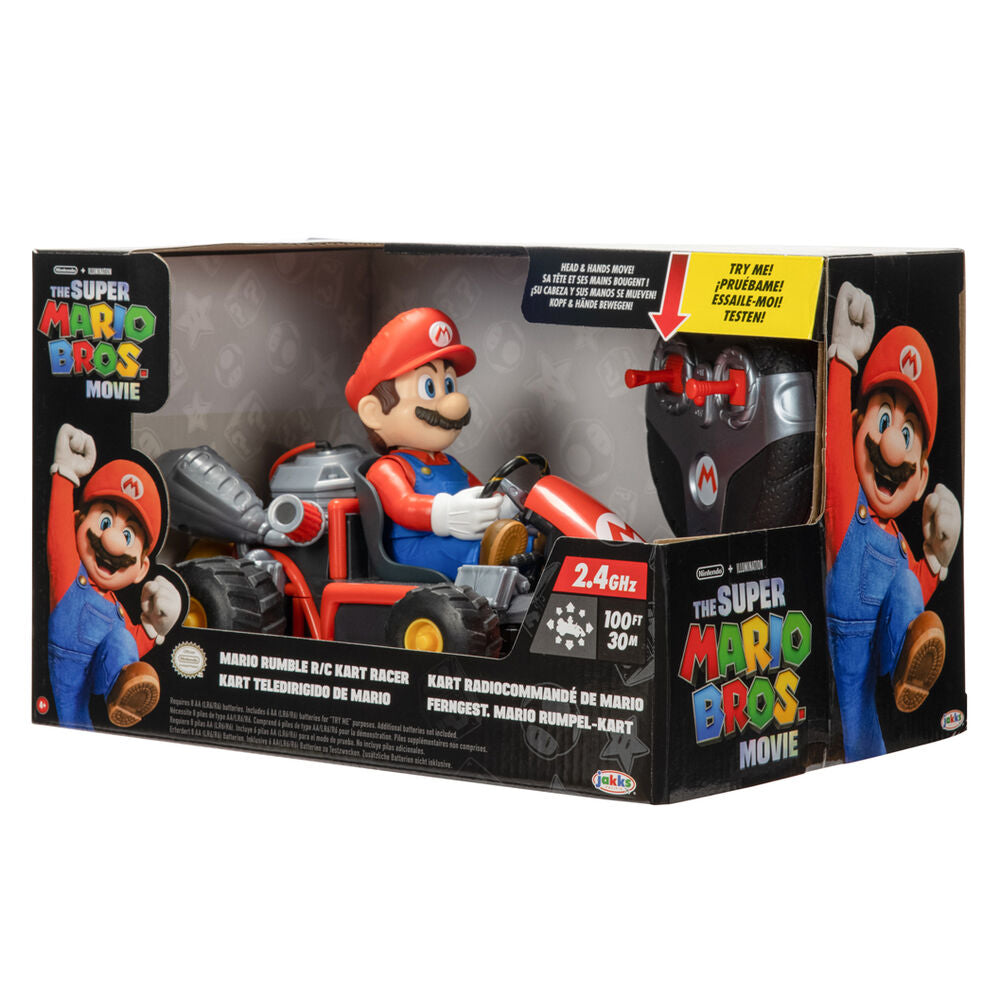 Packaging officiel du véhicule télécommandé Super Mario Bros par JAKKS PACIFIC avec images du film