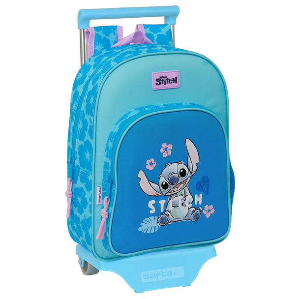 Vue de face du trolley Disney Stitch Hawaii 34cm avec poche avant et design coloré