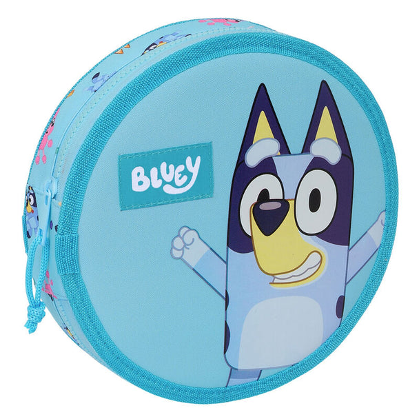 Trousse Bluey SAFTA fermée, de couleur bleue et motifs animés, vue de face