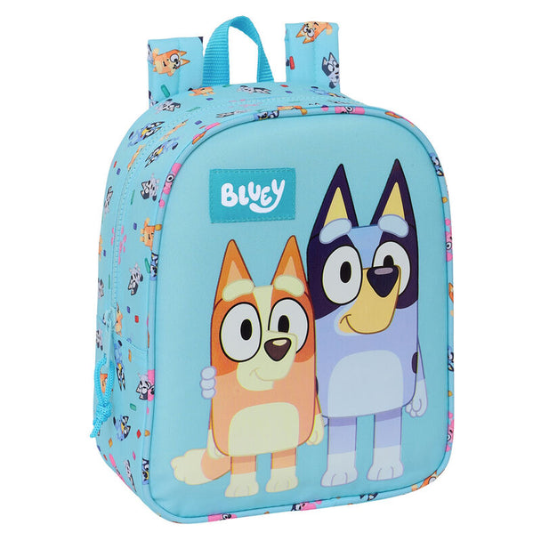 Sac à dos Bluey 27cm de couleur bleue avec motif animé, adapté pour enfants, posé sur fond blanc
