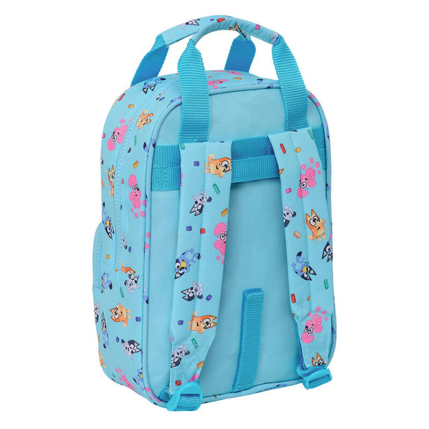 Détail des bretelles rembourrées et poignées doublées du sac à dos Bluey adaptable trolley