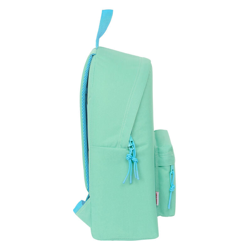Vue du sac à dos Disney Stitch Aloha montrant la fermeture principale à double tirette et la poignée de transport