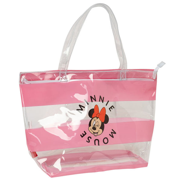 Vue de face du sac de plage Disney Minnie SAFTA avec son design coloré et ses dimensions 54x17x35cm