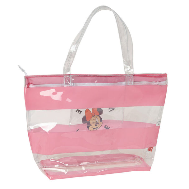 Détail du logo Minnie imprimé sur le sac de plage SAFTA, mettant en valeur le style Disney unique