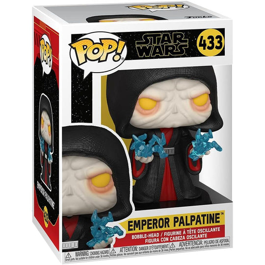 Vue rapprochée de la figurine Funko POP Palpatine montrant les détails du visage et du costume Sith