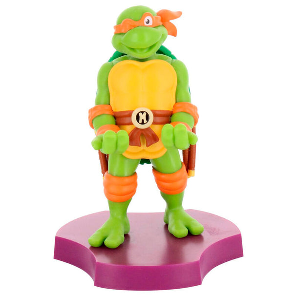 Mini support câble Michaelangelo des Tortues Ninja en position debout, dimensions 8x8x11 cm, parfait pour ranger des écouteurs.
