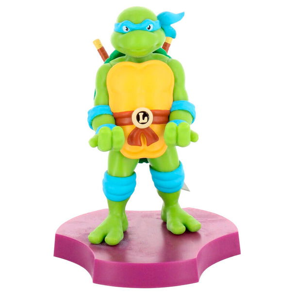 Mini support câble Leonardo des Teenage Mutant Ninja Turtles en position debout, dimensions 8x8x11 cm, conçu pour tenir des écouteurs.