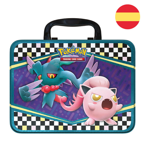 Vue de face du coffret collector Pokémon en espagnol avec illustrations colorées