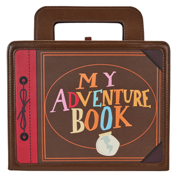 Vue de face du carnet Loungefly Disney Pixar Up 15e Anniversaire Adventure Book en cuir vegan avec design coloré
