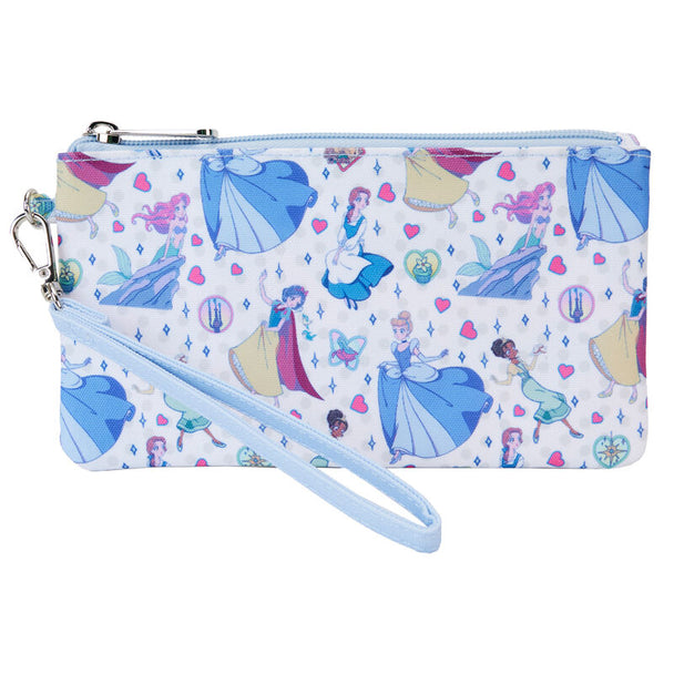 Vue avant de la pochette Loungefly Disney Princess Manga avec fermeture éclair et motifs scintillants