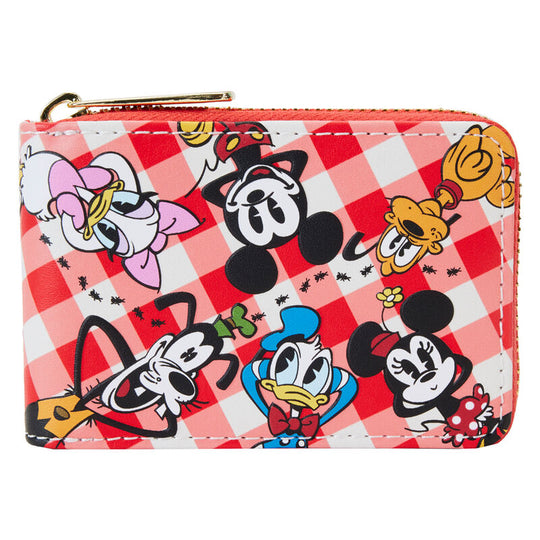 Vue avant du portefeuille accordéon Loungefly Mickey & Friends en cuir vegan avec fermeture dorée brillante