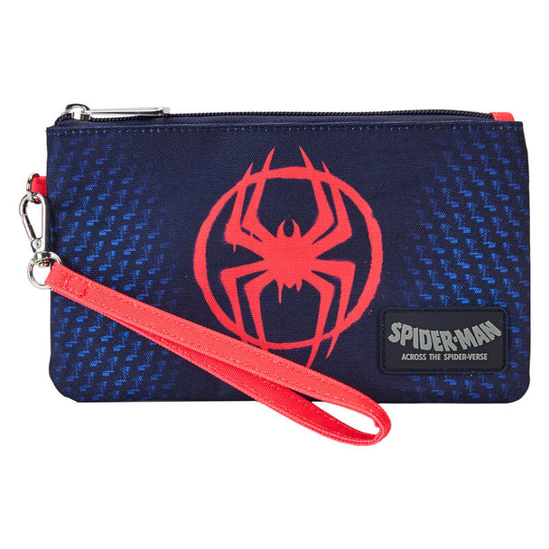 Vue de face du porte-monnaie Loungefly Spider-Verse Miles Morales avec impression du costume emblématique