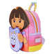 Gros plan sur les broderies et détails imprimés du sac à dos Dora the Explorer Loungefly