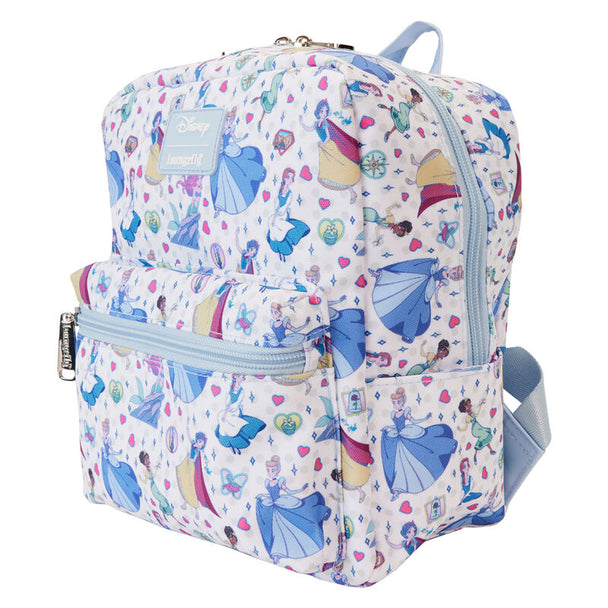 Détail des poches latérales en nylon robuste du sac à dos Loungefly Disney Princess Manga.