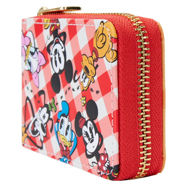Détail des motifs embossés et imprimés sur le portefeuille Mickey & Friends Loungefly