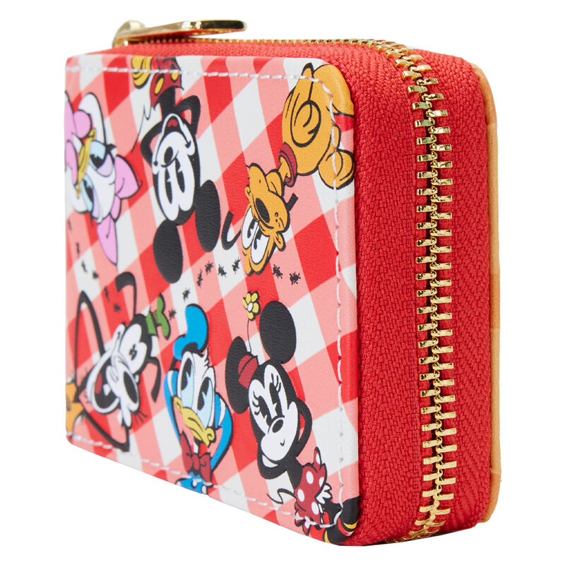 Détail des motifs embossés et imprimés sur le portefeuille Mickey & Friends Loungefly
