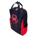 Détail des finitions en métal argenté brillant sur le sac à dos Miles Morales Loungefly