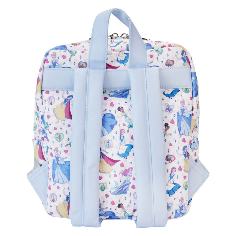 Intérieur du sac à dos Loungefly Disney Princess Manga avec doublure coordonnée et espace de rangement.